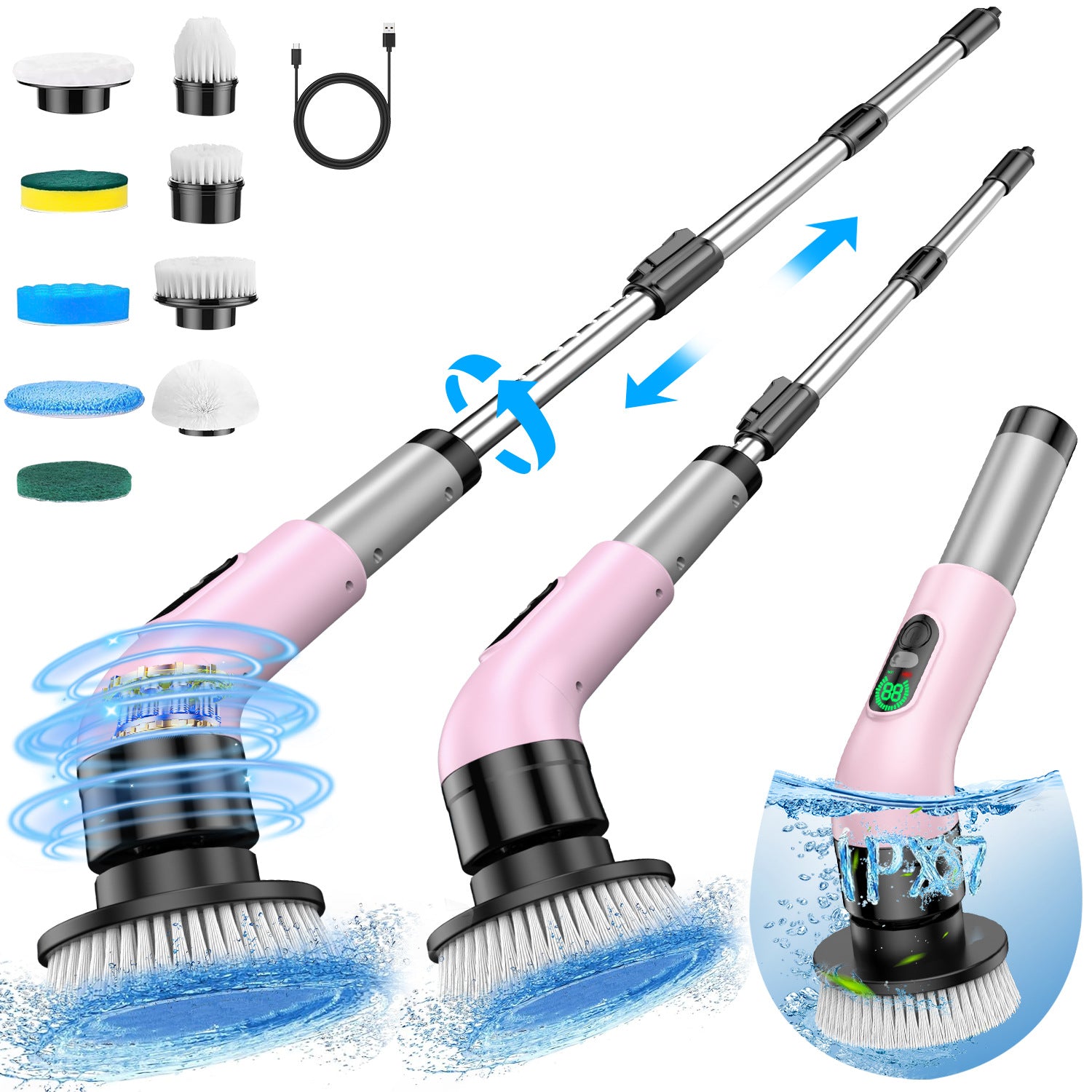 Multifunctional Telescopic Electric Cleaning Brush for household purpose